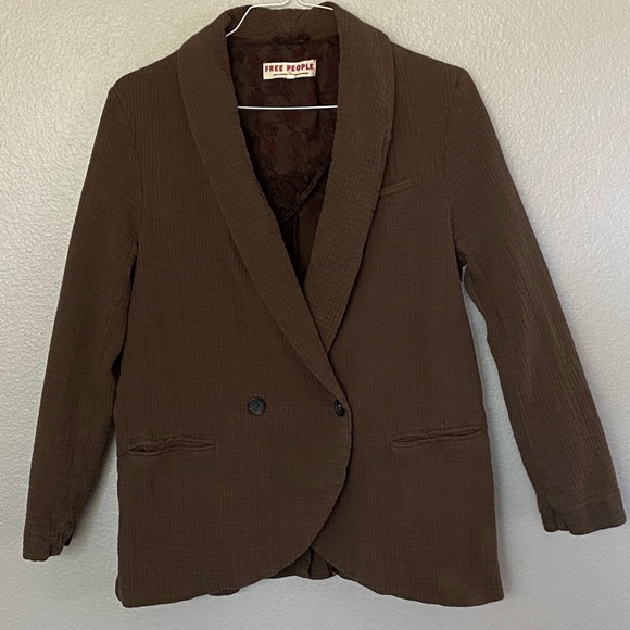 Free People Jackets & Blazers - FREE PEOPLE Army Green Gauzy 100% Cotton Rowan Blazer SIZE S